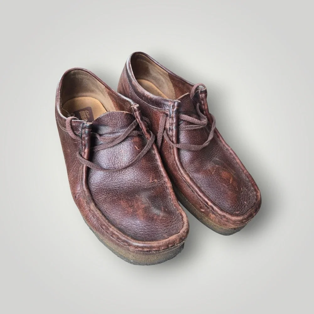 Clarks Mens Wallabee Desert Boot Size 8.5M Moccasin Brown Leather Crepe Gum Sole